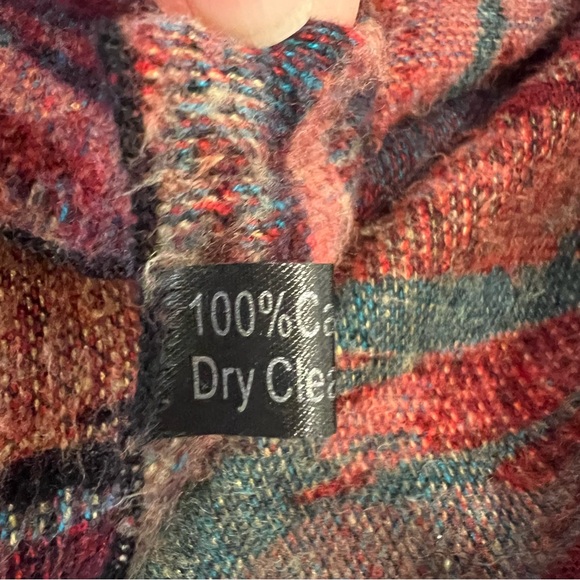 Womens Cashmere Shawl Cape One Size Red Blue Abstract Tribal Aztec Longline Wrap - Picture 11 of 12